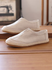 Casual Linen Canvas Slip-On Shoes Mens Breathable Retro Soft Bottom Cloth Shoes Summer 2025 Youth Trend Flat Heel round Toe