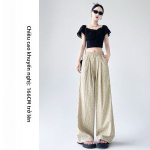 MiiOW | Quần ống rộng họa tiết hoa màu trắng cho nữ mùa hè 2025 Quần ống đứng mỏng cạp cao thường ngày Quần Sakamoto