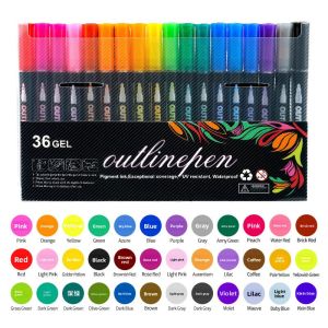 24-Color Set Dual-Line Outline Pen Dreamy Glitter Metal Fluorescent Marking Pen DIY Scrapbooking Highlighter Pen