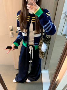 Retro Striped Knitted Cardigan Oversized Korean Style Long Sleeve Sweater Contrast Color Spring New Casual Top Outerwear