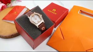 Paket Box Exclusive + Paperbag + Krtu / Jam Tangan Aigner Bungkuk Ring Permata VA-9452SAA / Jam Tangan Fashion Wanita Tali Kulit Diameter 32 cm