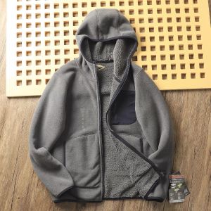 แจ็คเก็ตขนแกะหนาแบบมีฮู้ดสำหรับผู้ชายในฤดูใบไม้ร่วงและฤดูหนาว แจ็คเก็ตแบบสวมหัว ขนแกะหนา ปิดซิป แขนยาว เสื้อคลุมกันหนาวแบบลำลอง