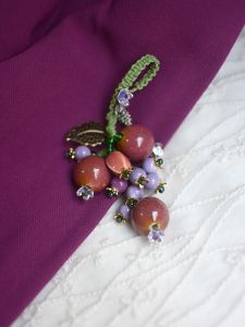 Original Design Purple Pomegranate Keychain Woven Tassel Bag Charm Qipao Collar Embellishment Wooden Key Ceramic Material