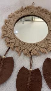 1Set macrame JUMBO + cermin+daun / Macrame mirror / Cermin aesthetic / Cermin viral / Cermin mewah / Cermin gantung