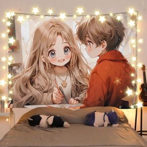 VIKAMAQ Couple Kitten Tapestry Star Cure Cute anime Background Buins Dormitory Decoration Tapestry Room Decoration