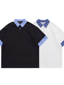 Áo Thun Nam Mùa Hè Heavyweight Stripes Polo Shirt False Two-Piece Button-Up Short Sleeve Fashion Shoulder Half Sleeve