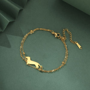 Pet Sausage Dog Bracelet Stainless Steel Mens and Womens Double Layer Chain Family Pet Jewelry Festival Party Gift