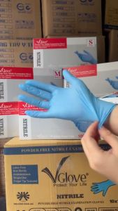 Thùng 10 HỘP Găng Tay Nitrile Vglove Không Bột 4.0G Găng Tay Chất Lượng Cao Cấp 100% NITRILE Thương Hiệu Khải Hoàn Đạt Tiêu Chuẩn Của Bộ Y Tế