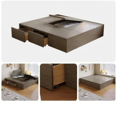 yishujia office | Modern Minimalist Storage Bed No Headboard Wooden Tatami Bed