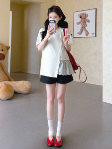 MAMABENSE | Pregnant Friendly White Loose Casual Short Sleeve Top Shorts Set