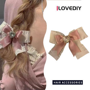 ILOVEDIY กิ๊บติดผมผ้าซาตินหินไรน์สโตนแห่งรักโบว์สีครีมสำหรับกิ๊บติดผมม้าฤดูใบไม้ผลิและฤดูร้อน