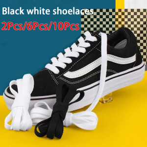 2Pcs/6Pcs/10Pcs 8mm Wide Flat Shoelaces for Sneakers - Quality Solid Color Shoe Laces - Classic White & Black