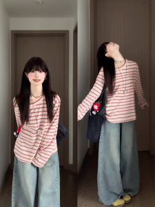 XIANGBAIWEI | Korean Style Sweet and Spicy Striped Off-shoulder T-shirt