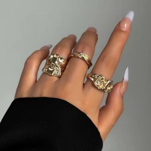Salircon New Fashion 3 Pcs/set Irregular wrinkle Finger Rings for Men Women Punk Minimalist Geometric Opening Ring Party Jewelry