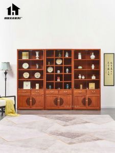 New Chinese Style Solid Wood Tea Rack Wine Cabinet Antique Shelf Combination Partition with Light Bookcase Display Cabinet Modern with Glass Door