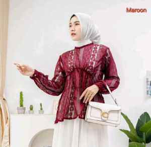 Blouse wanita korean style/Bushra Blouse/Blouse lace korean/Fashion Kondangan Lebaran Kuliah Kerja Wanita 2024