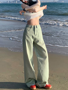 High Waist Wide Leg Jeans Womens Casual Loose Floor-Length Straight Leg Pants Blue Washed Autumn New Style Comfortable Jeans