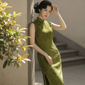 Retro Breathable Sleeveless Mandarin Collar Cheongsam Green