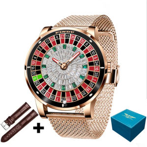 PINDU Thiết Kế Roulette Đồng Hồ Cơ Tự Động NH35 Phong Trào Dây Da Dạ Quang Tay Chữ Số Ả Rập Chống Nước P6616