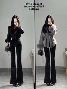 High Waist Bell Bottom Pants Womens Suit Fabric Draped Black Slimming Trousers Korean Style Casual Long Pants Summer New