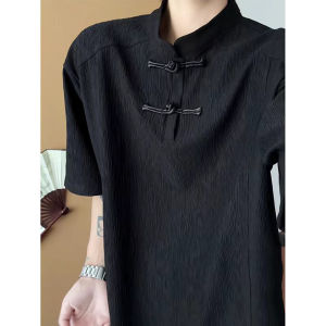 ZHUOCAN | White Chinese Style Textured Mens Polo Shirt Summer