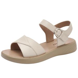 Josiny | Genuine Leather Round Toe Mom Sandals