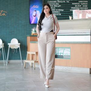 Cozie Pants Knit - Celana Panjang Kulot Wanita - Celana Highwaist Korean Style
