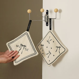 Absorbent Coral Velvet Embroidery Hanging Hand Towel for Bathroom No-shedding Double-layer Quick-dry Kitchen Towel for Hand Wipe