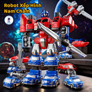 Đô Chơi Robot Xếp Hình Nam Châm Biến Hình Xe Cảnh Sát / Xe Cứu Hỏa - Bộ Lắp Ráp Giáo Dục STEM Cho Bé