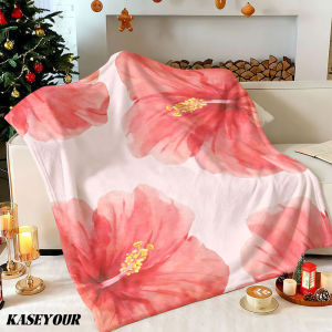 Beast Kingdom | Watercolor Hibiscus Winter Summer Flannel Blanket Throw Fleece Soft Fuzzy Plush Cozy Fleece Blankets for Sofa Ideal Gifts