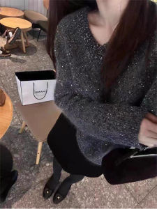 เสื้อสเวตเตอร์ถักหนาสไตล์ฤดูใบไม้ผลิสำหรับผู้หญิง 2025 ฤดูหนาว แฟชั่นใหม่ แจ็คเก็ตสเวตเตอร์ถักแบบลำลอง ผ้าไหมแวววาว แขนยาว ปกติ