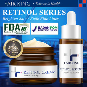 FAIR KING [BPOM] 2PCS Retinol Cream + Facial Serum Anti penuaan Pemutih Memperbaharui Kulit Mengurangi Garis Halus Keriput Memudar Bintik Hitam Mencegah Melasma Perawatan Kulit Wajah