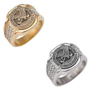 Pure Stainless Steel Solid Eagles Ring with Shinny Rhinestone Size 6-13