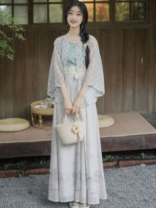 Original Zui Meng Xi Feng Qing Yuan round Neck Hanfu Womens Clothing Eight Break Skirt Daily Han Elements Summer New Arrival