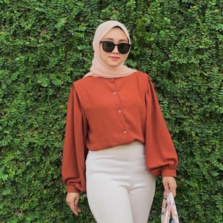 ootd kemeja crinkle hijab