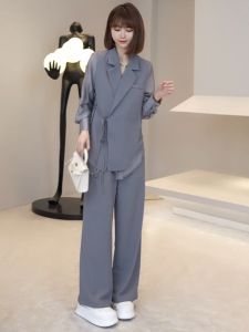 Womens Autumn Fashion High-End Suit Set Wide Leg Pants Career Atmosphere Two-Piece Set Complete Outfit Elegant Business Style