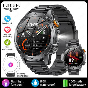 LIGE | LIGE Military Grade 1000mAh Battery Smart Watch IP68 Waterproof GPS Tracker Bluetooth Call AMOLED HD Men Sports New Smartwatch