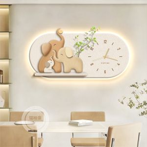 RUIBAHAO | French Luxury Style Clock Wall Art with Elephant Design