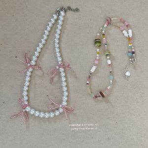 Elegant Pink Silver Butterfly Knot Pearl Necklace: A Sweet Style Collarbone Chain