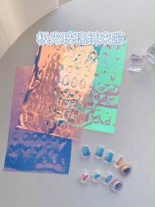 Nail Art Aurora Ice Cubes Glass Paper Decal Decoration DIY Design Nail Stickers 美甲极光冰块玻璃纸成品炫彩转印纸镭射糖果纸成品模型指甲贴纸