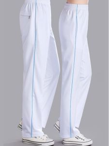 กางเกงกีฬาผ้าไหมน้ำแข็งสีขาวสำหรับผู้ชายและผู้หญิง กางเกงขายาวระบายอากาศได้ดี แห้งเร็ว ทรงหลวม สไตล์เกาหลี กางเกงขายาวลำลอง