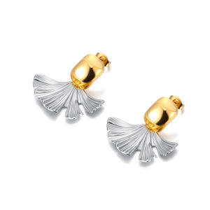 JeeMango Fashion Stainless Steel Plant Leaves Gold Silver Color Earrings Waterproof Jewelry Floral Modern Women серьги E24186