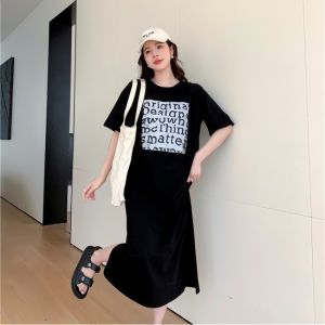 Maternity Dress Pure Cotton Midi Summer Dress Short Sleeve T-Shirt Dress Loose plus Size over Knee Casual Comfortable Maternity Wear