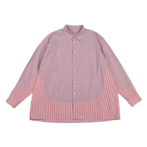 Noears Retro Pink Micro-Elastic Anti-Wrinkle Vertical Stripes Contrast Color Long Sleeves Shirt Mens Loose Japanese Style Cityboy Fashion
