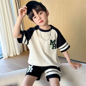 Miiow | Pure Cotton Breathable Summer Pajamas For Boys Childrens Home Clothes Set Absorbent And Breathable Short Sleeve Round Neck Short Pants