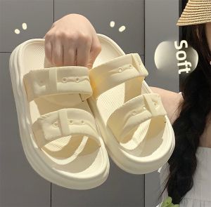 Thin Strip Easiest for Match Vacation Style Double with Cream White Sandals Womens Summer Outdoor Non-Slip Soft Bottom Seaside Beach Shoes