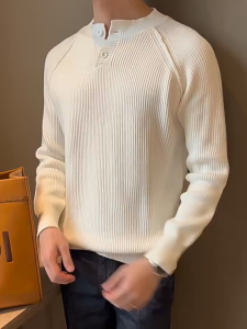 CalceNubes เสื้อสเวตเตอร์ถักผู้ชายคุณภาพสูงเสื้อสเวตเตอร์ด้านในแบบสบายๆสีทึบเสื้อสเวตเตอร์ถัก Jacquard แบบสวมหัว