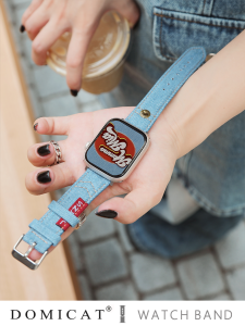 สายนาฬิกาหนังยีนส์แบบเรโทรสำหรับ Apple Watch สายนาฬิกาหนังแท้แบบอเนกประสงค์สำหรับผู้ชายและผู้หญิง สายนาฬิกาแบบอเนกประสงค์สำหรับฤดูใบไม้ร่วงและฤดูหนาว