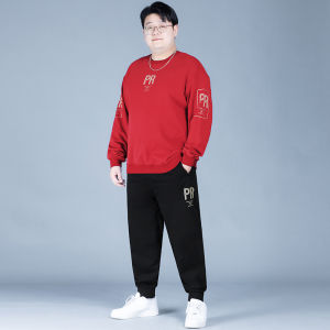plus Size Hoodie Set Mens Casual Sports Wear Loose Fit Two Piece Trendy Cotton Polyester Blend Long Sleeve Pants Spring Season