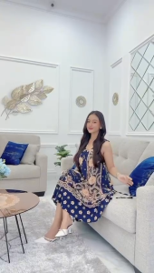 Daster Yuknesi Viona Motif Printing Batik Sakura Pekalongan Baju Dress Piyama Midi Wanita Tidur Busui Remaja Cantik Bumil